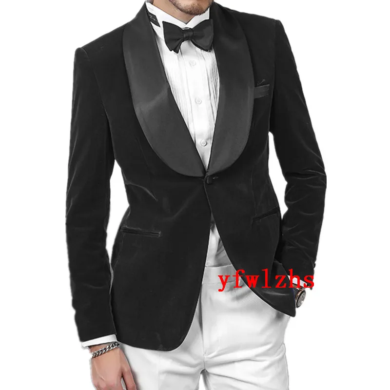 

Handsome Velveteen Groomsmen Shawl Lapel Groom Tuxedos Men Suits Wedding/Prom/Dinner Best Blazer(Jacket+Pants+Tie) 090