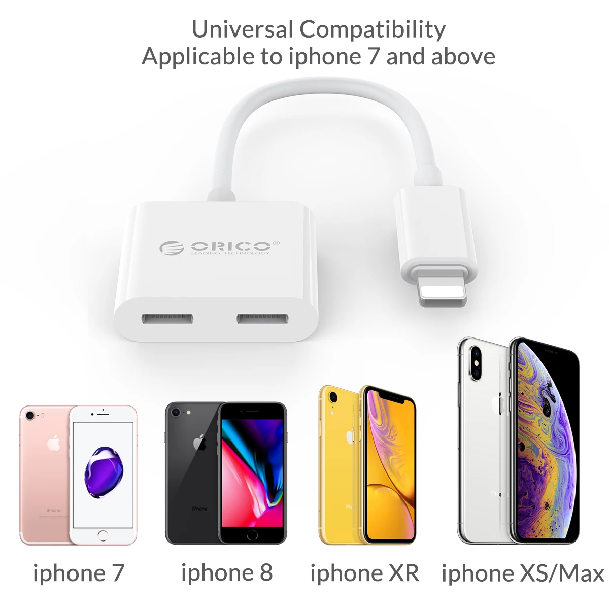 ORICO наушники сплиттер адаптер для iphone 8 Plus освещение Jack Адаптеры Преобразователи зарядки музыка вызова для iphone X XR XS