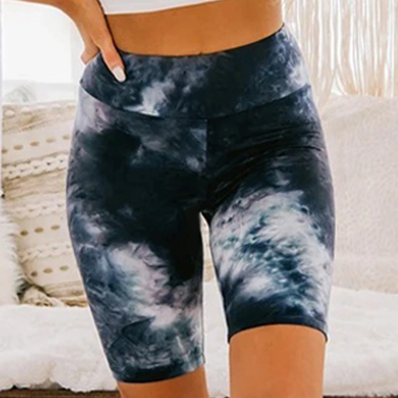 

Women Thin Fitness Tie-dye Short Pants Casual Ladies Slim Pants High-Waist Summer Bottom Knee-Length Shorts Bodycon Streetwear