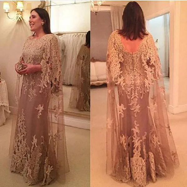 

2021 Khaki Cloak Sleeve Mother Of The Bride Dresses A-line Lace Plus Size Groom Mother Evening Dress For Weddings Banquet Party