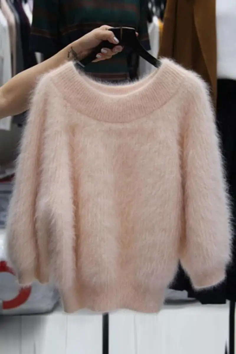 

Autumn and winter new short anti-imitating mink sweater women's pullover loose lazy wind sea horse hair net red sweater tide