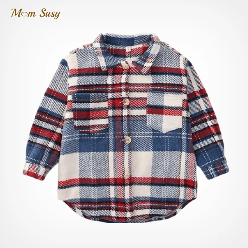 Модная клетчатая рубашка для маленьких девочек и мальчиков куртка хлопковая
