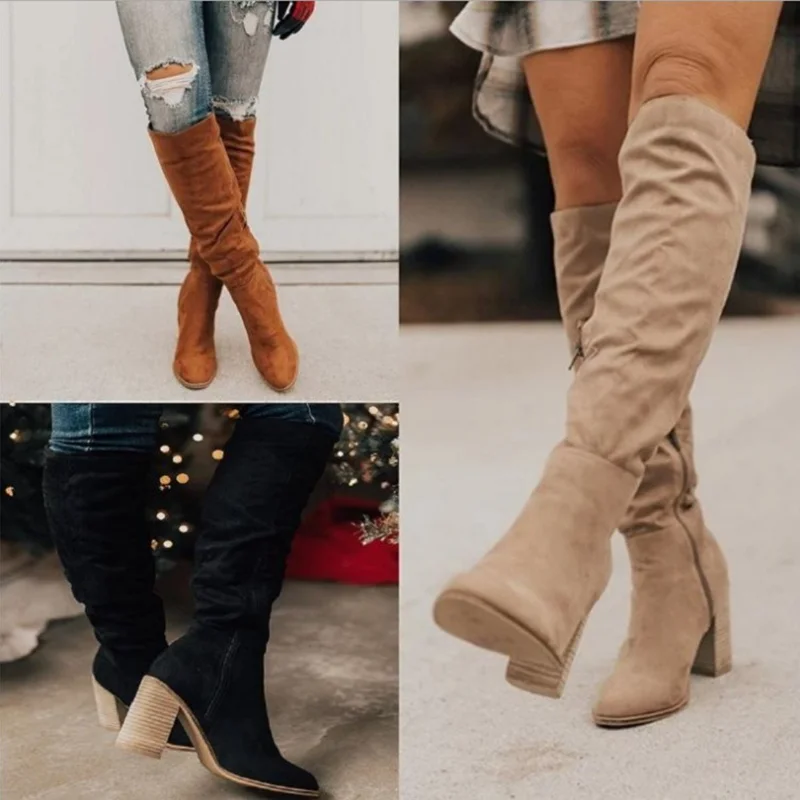 

Женские винтажные классические сапоги, сапоги до колена на высоком каблуке, Нескользящие, весна-осень 2021