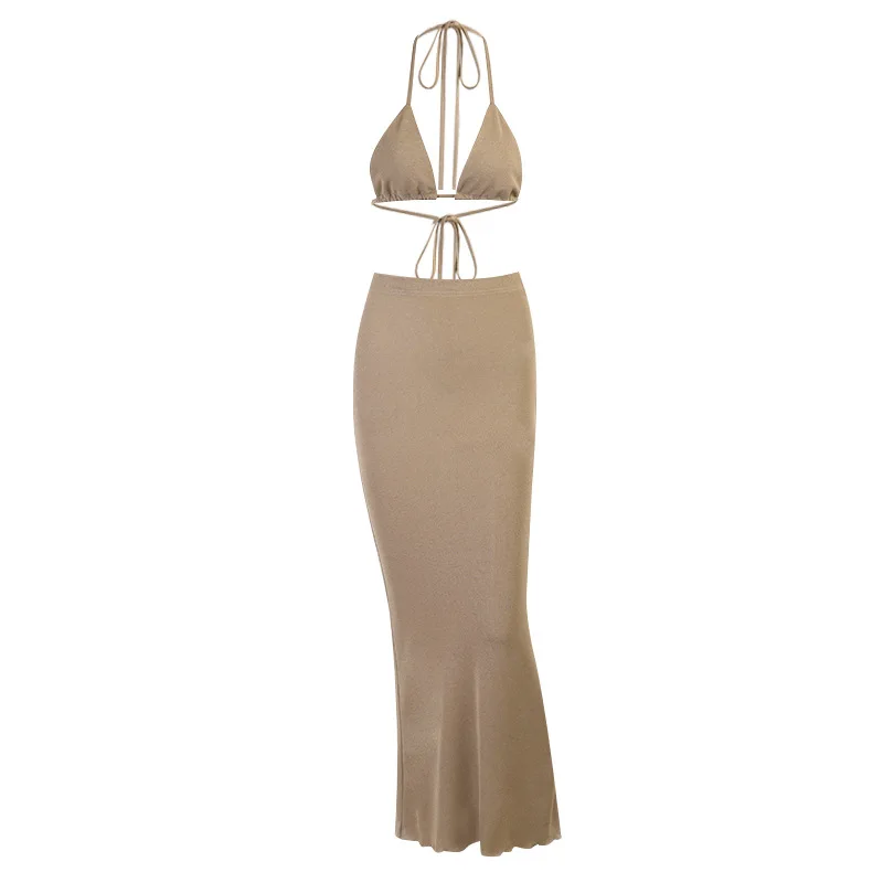 

2021 summer sexy small vest fashion skirt suit sleeveless halterneck suit