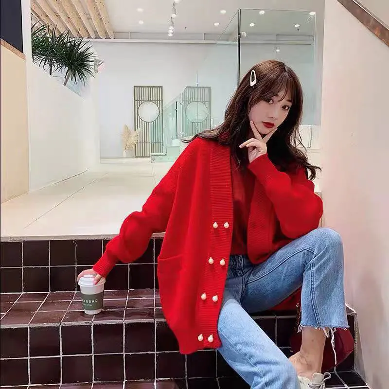 Новая осенне-зимняя одежда с v-образным вырезом свитер бисером большие размеры