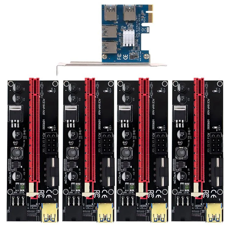 

PCI-E Экспресс 1X до 16X Райзер 009S адаптер карты PCIE 1 на 4 слота PCIe порт множителя карты для майнинга биткоинов BTC