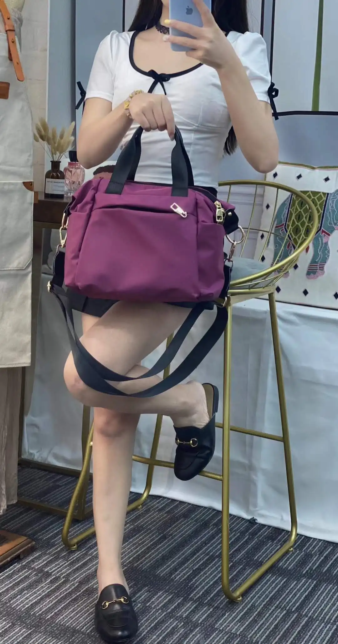 

nylon waterproof women handbag zipper satchels shoulder bags solid color casual messenger bags female