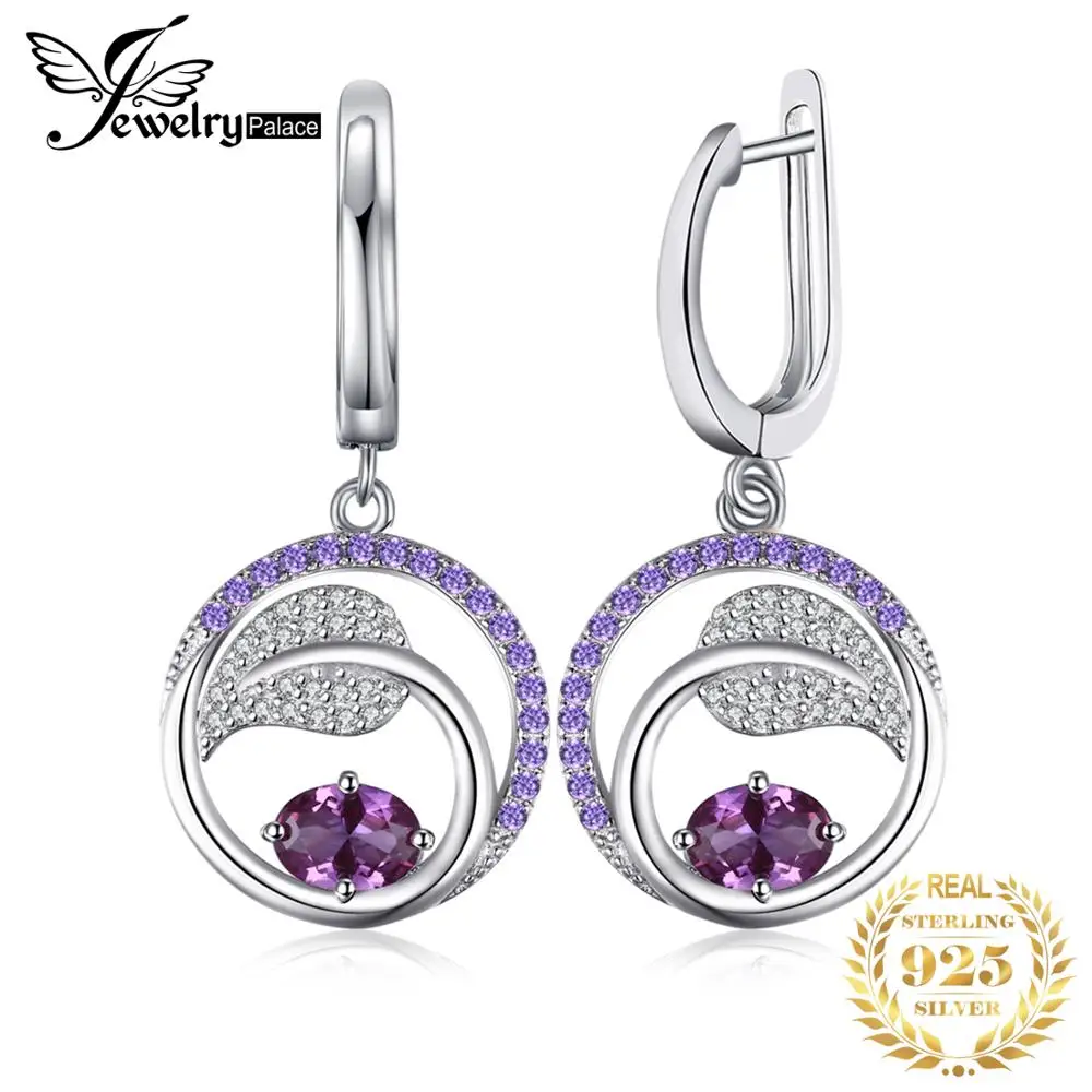 Jewelrypalace листьев 1.7ct создан Александрит Фиолетовый кубического циркония Длинные Висячие серьги 925 серебро хороший подарок для девушки/женщина