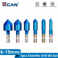 xcan 5 flutes chamfer drill bit set 6pcs 6 19mm 90 degrees hss chamfering cutter nano blue coated countersink drill bit