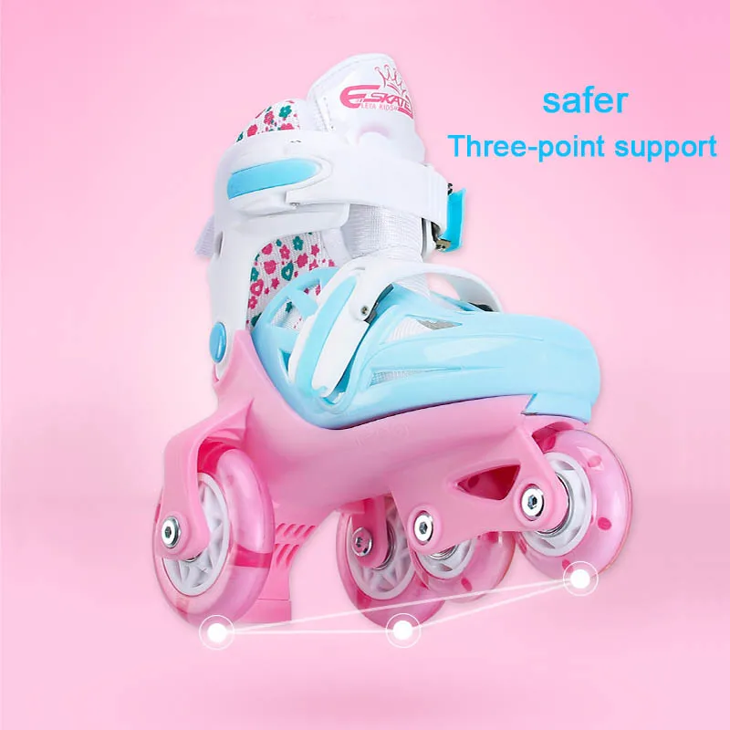 

Kids 4 Wheel Roller Skates Double Brakes Adjustable Breathable Flash Skating Shoes Beginners Anti-fall Roller Skates With Suit