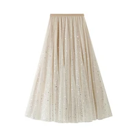 women tutu tulle skirt elastic high waist sequined stars print layered skirt mesh a line midi skirt