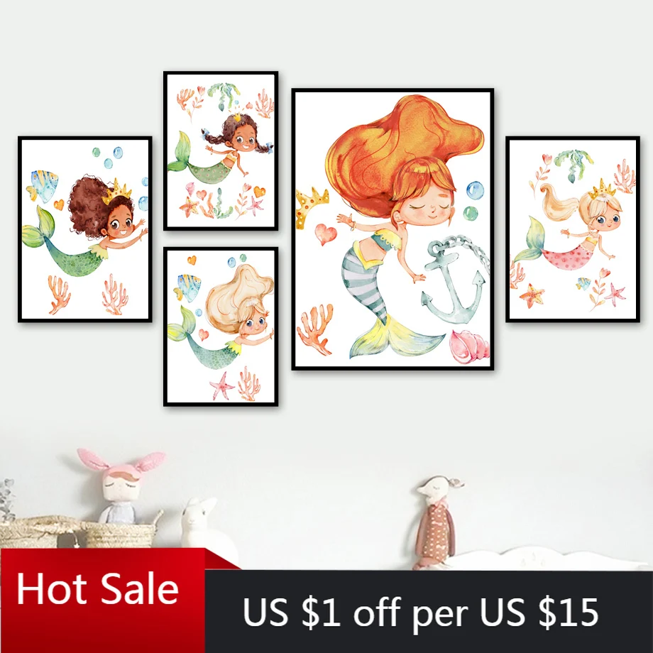 Настенная картина на холсте Русалка маленькая принцесса девушка мечта
