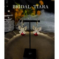 full zircon three dimensional big butterfly pearl pendant earrings female tide autumn and winter new year red 2021 new