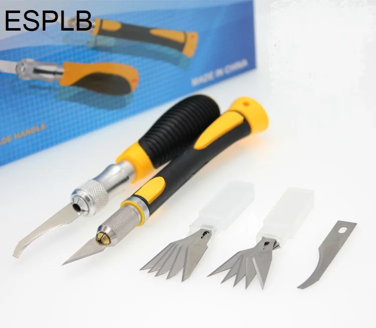 ESPLB Engraving Knife Combination Carving with 13pcs Blades + 2pcs Non-Slip Metal Handle for Wood Paper Cutter Craft DIY | Инструменты