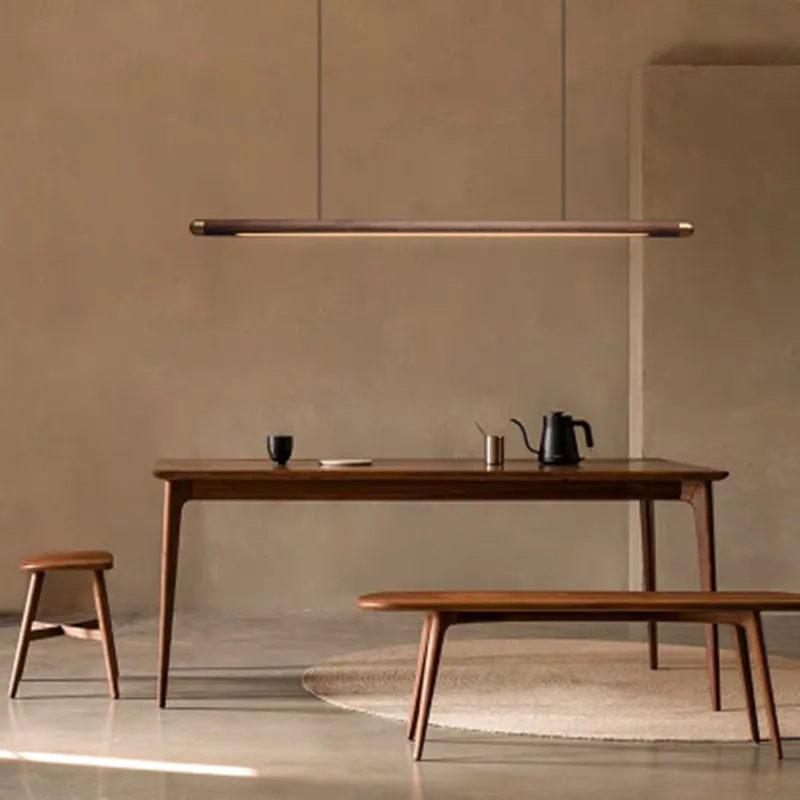 

Designer Nordic Restaurant Bar Wood Pendant Lights Black Walnut Minimalist Long Strip Led Hanglamp Home Decor Dining Room Lights