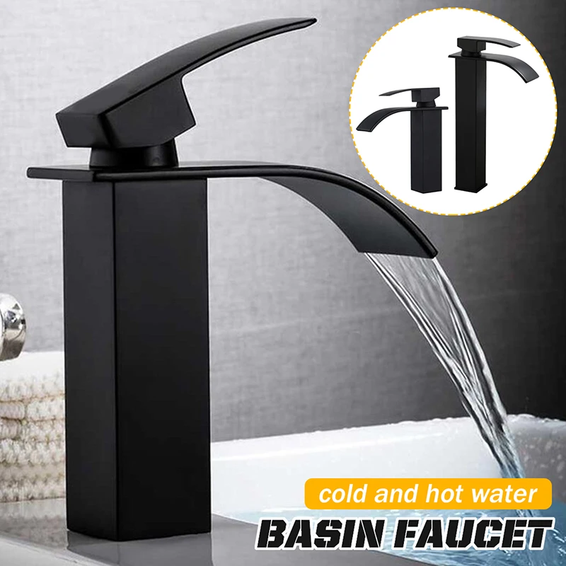 

Waterfall Basin Sink Faucet Bathroom Black Basin Faucets Bath Faucet Hot&Cold Water Mixer Vanity Tap Deck Mounted Washbasin Tap
