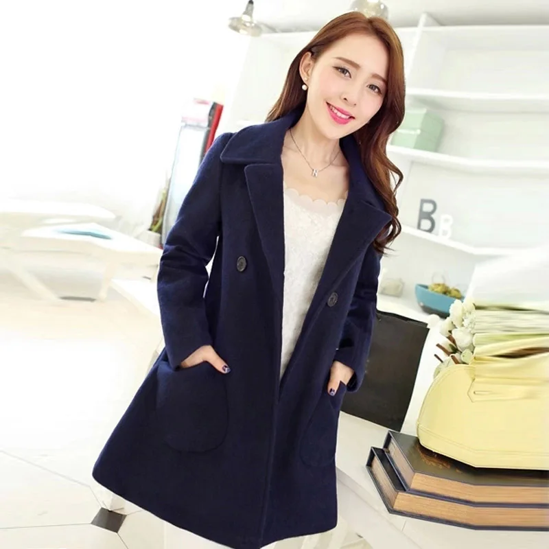 

Fashion Long Wool Blend Casual Ladies Coat Warm Skirt Women's Jacket Solid Double Breasted Korean Womens Fashion Coat