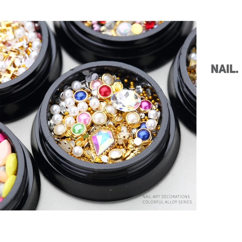 6 коробок/набор 3D Стразы для ногтей смешанные цветные Переводные изображения с