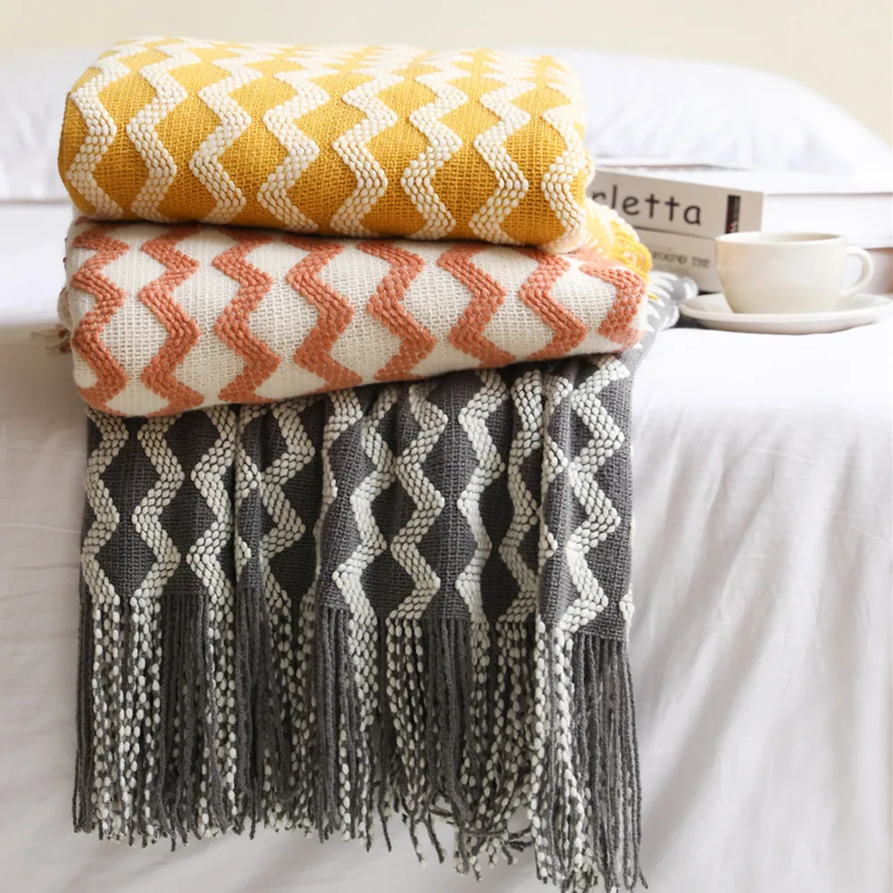 

Textile City Cashmere Imitation Wool Warm Knit Blanket Pashmina Geometric Pattern Jacquard Weighted Blanket for Bedroom 130x200
