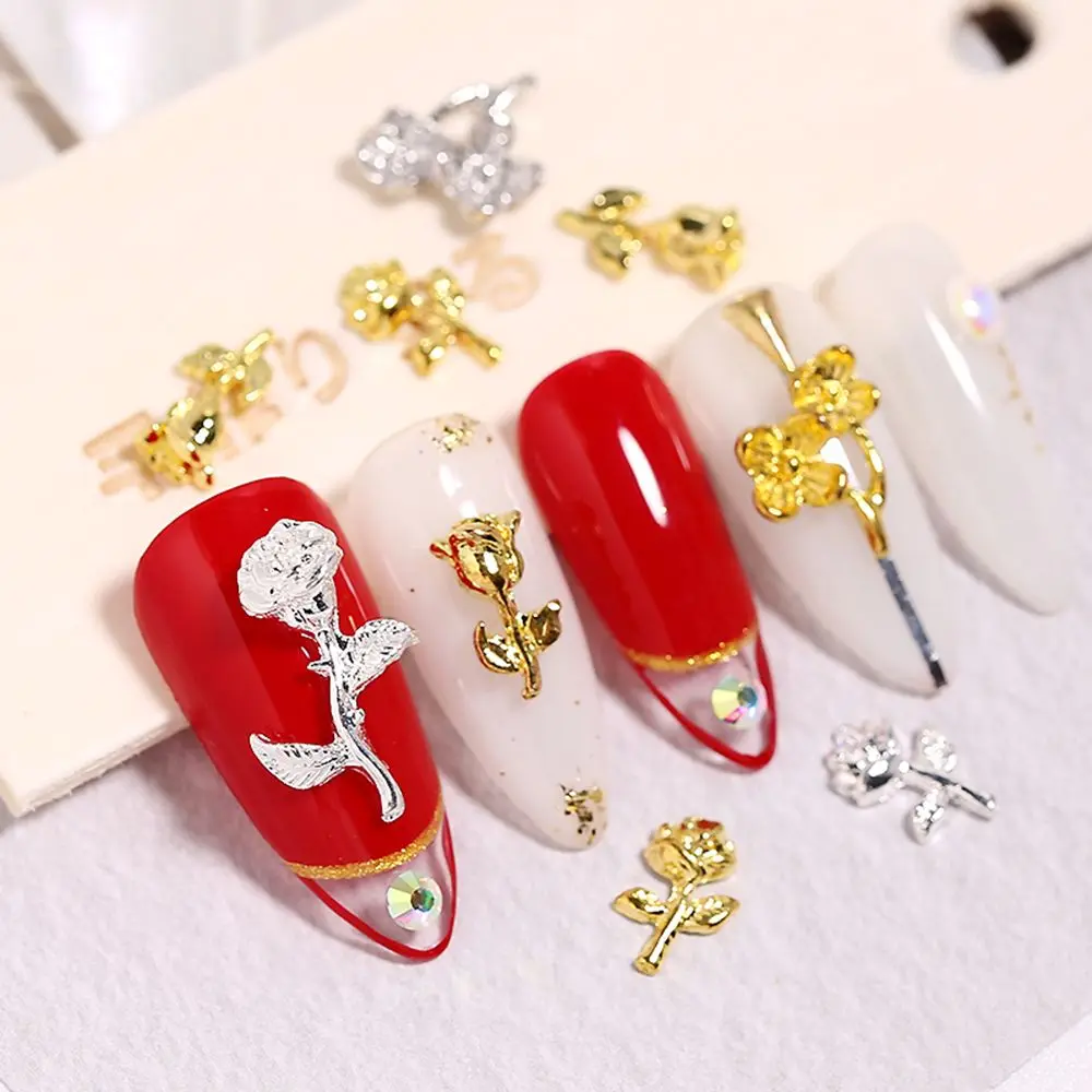 

Alloy Korean Flash Metal Rose Flower Luxury Rose Flower Nail Jewelry Manicure 3D Nail Decorations DIY Nail Accessories