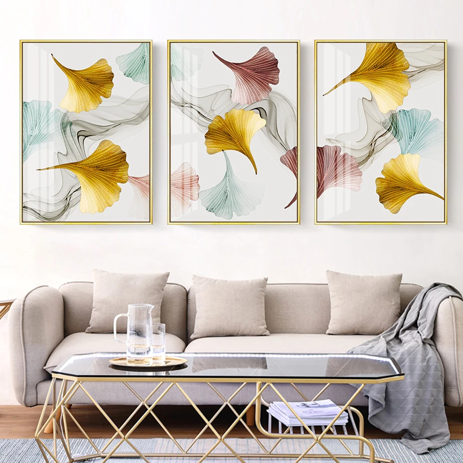 Современная картина HD с изображением золотых розовых листьев художественные