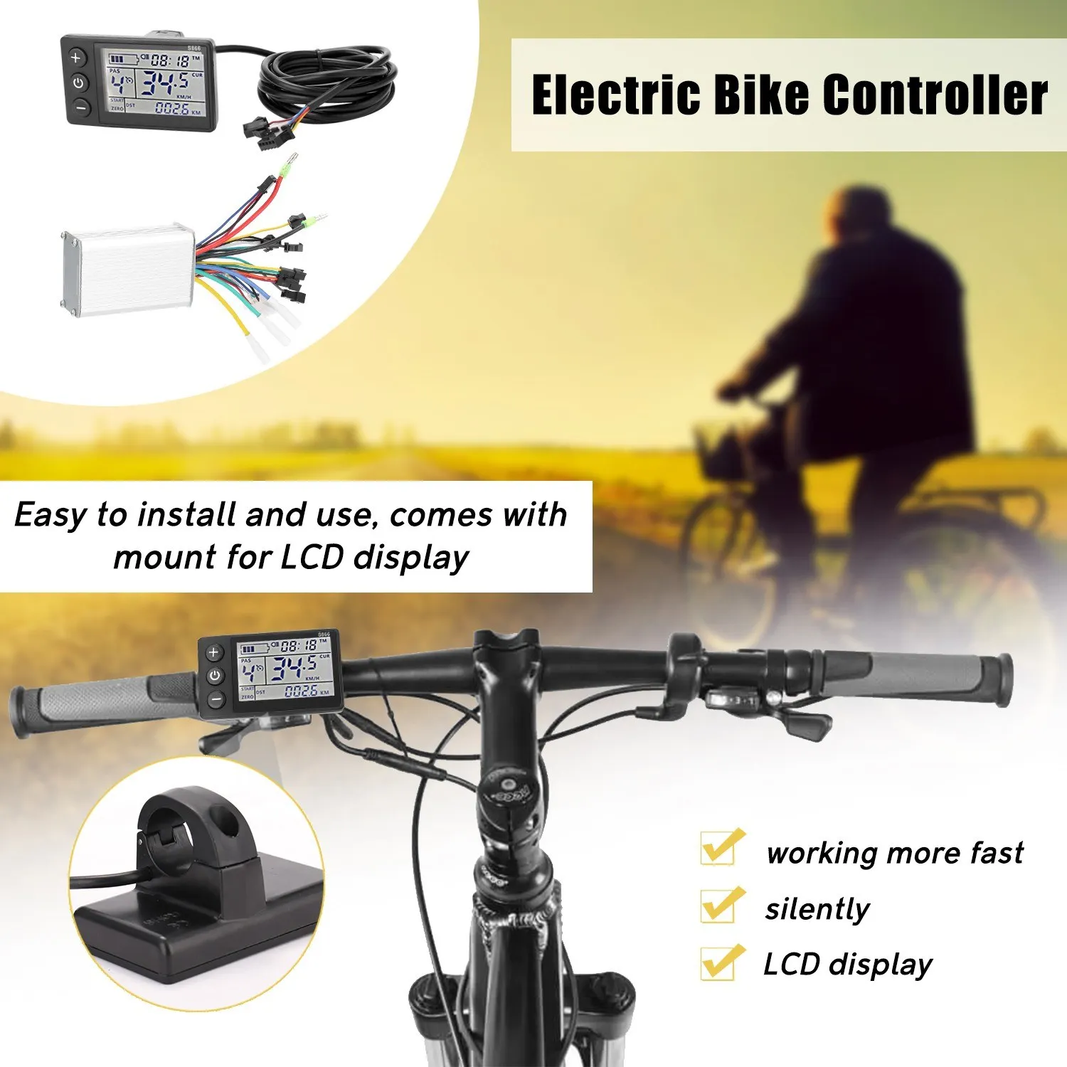 

Electric Bike Controller 24V-48V/36V-60V 350W Brushless E-bike Controller with LCD Display Bicycles Motor Scooter Controller