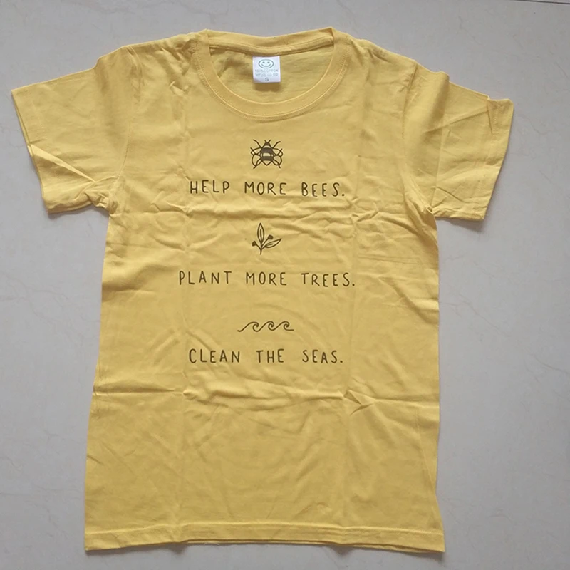 Plant More Trees, Clean the Seas, Help More Bees Women's Plus Size Casual Cotton Print T-Shirts with Short Sleeves and Vegan Tops image 4