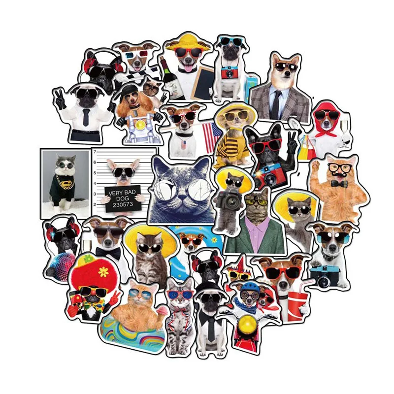 Забавная наклейка с кошкой и щенком 35 шт. для мотоцикла чемодана домашнего декора