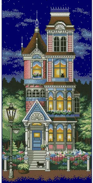 

mm High Quality Counted Cross Stitch Kit Victorian Charm House Starry Night Star DIM 13666 Navy Blue Canvas