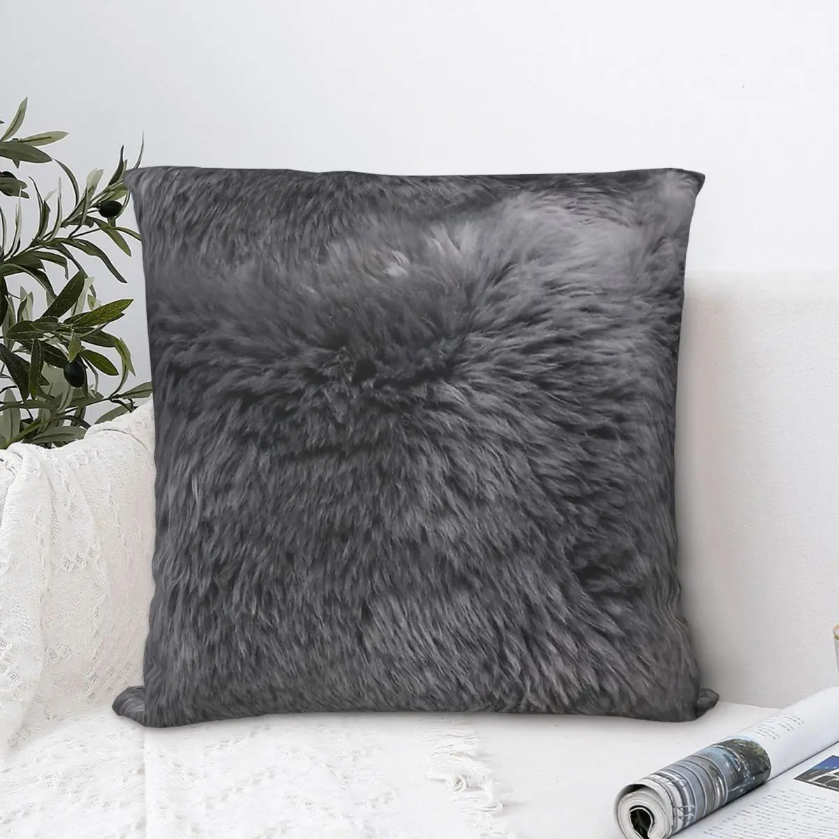 

Grey Sheepskin Fur Hide Throw Pillow Case Backpack Coussin Case DIY Printed Reusable For Chair Decor