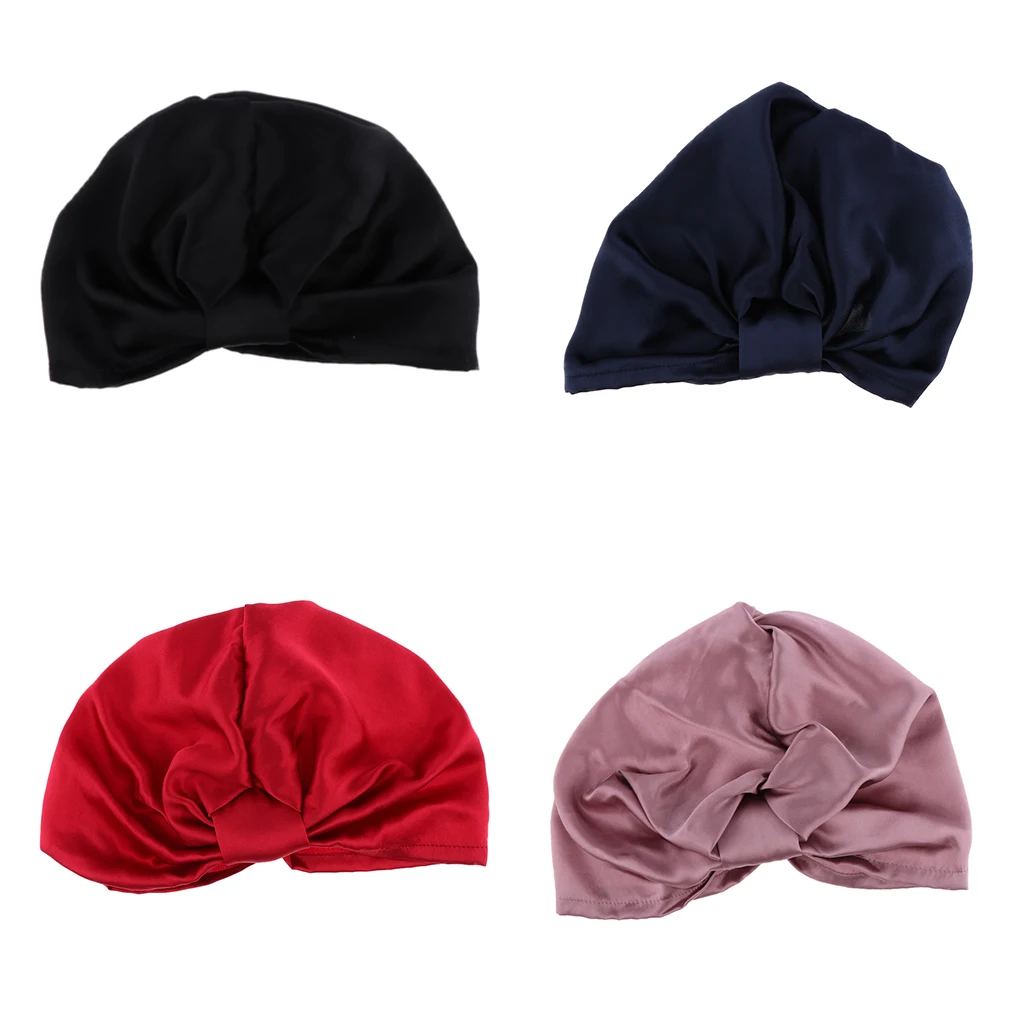 

Women Lady Pure Silk Stretchy Knot Sleep Hat Head Wrap Hair Care Beanie