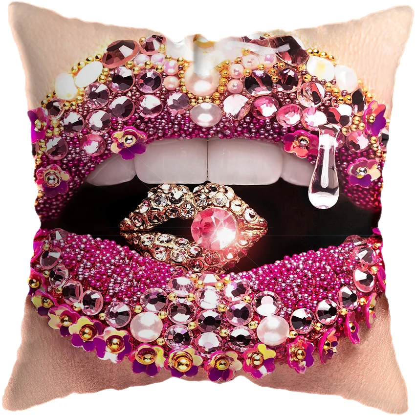 Секс Губы со стразами Современная Живопись наволочки Nordic розовое золото Подушка