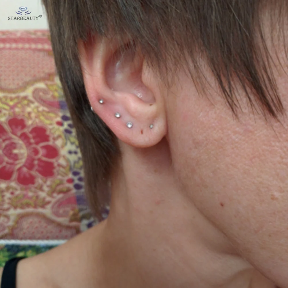 2pcs 1.5mm Multicolor Crystal Nose Stud Ring Bar Helix Piercing Oreja Tragus Piercing Labret Lobe Earrings Women Men Ear Jewelry images - 6