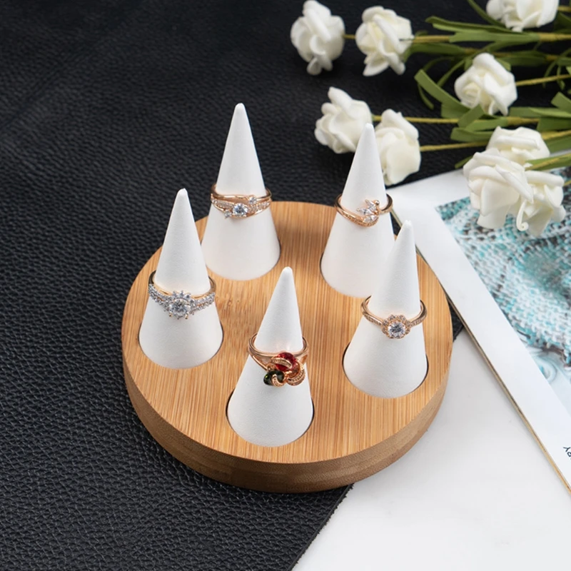 

Wooden Storage Rack Showcase Exhibit Vintage Natural Ring Holder Jewelry M0XF