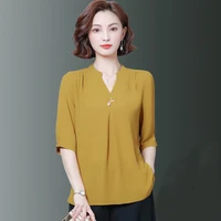 5xl oversize women spring summer style chiffon blouses shirts lady casual half sleeve v neck loose style blusas tops