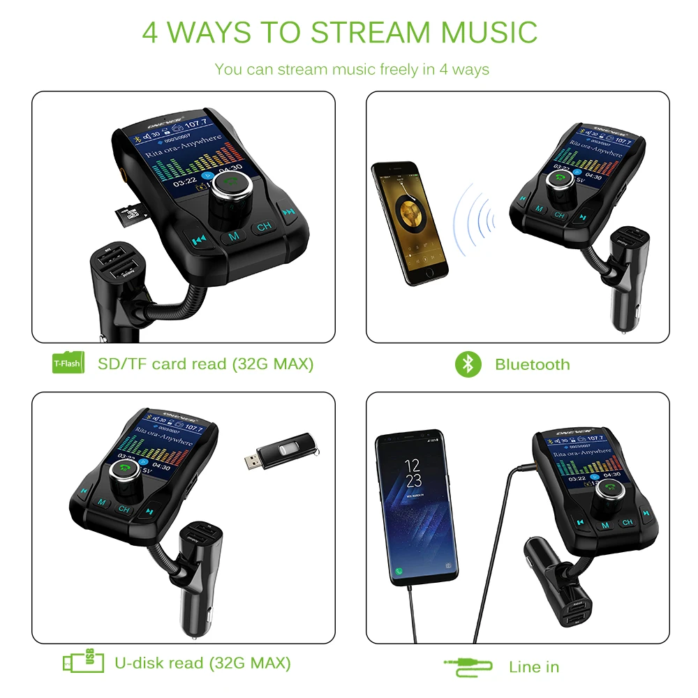 Onever Беспроводной Bluetooth FM передатчик модулятор Hands free автомобильный комплект 1 8