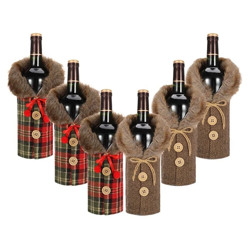 6 шт. рождественские чехлы на свитер винные бутылки клетчатая одежда для винных