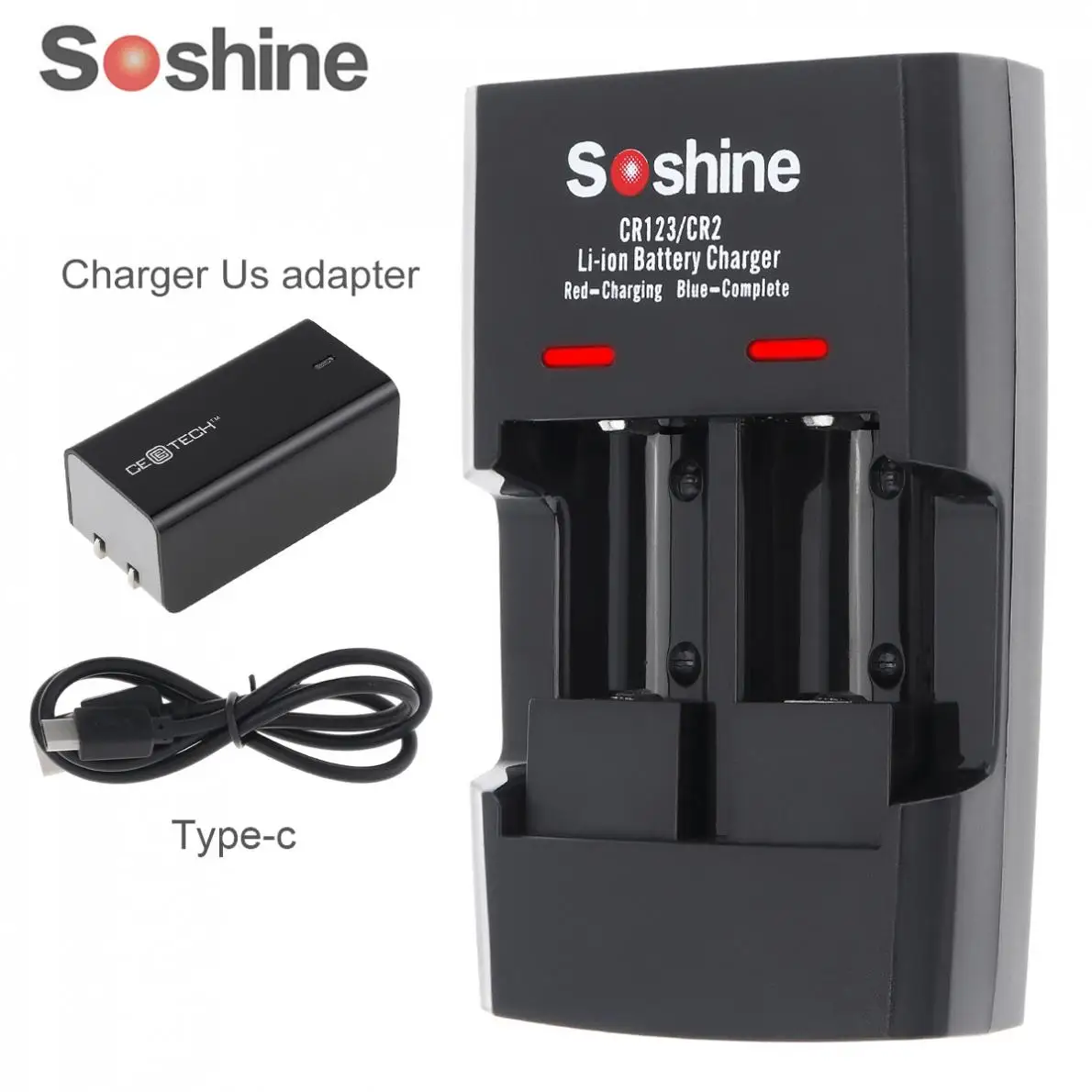 Soshine 2 Slots Li-ion RCR123 / RCR2 Rapid Battery Smart Charger with LED Indicator for 14250 CR2 16340 17335 15266 | Электроника