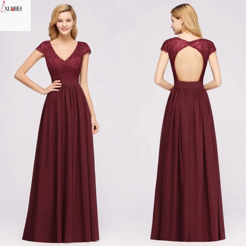 

Элегантные длинные кружевные платья бордового цвета для подружек невесты 2020, платье для гостей свадебной вечеринки, шифоновое платье с рук...
