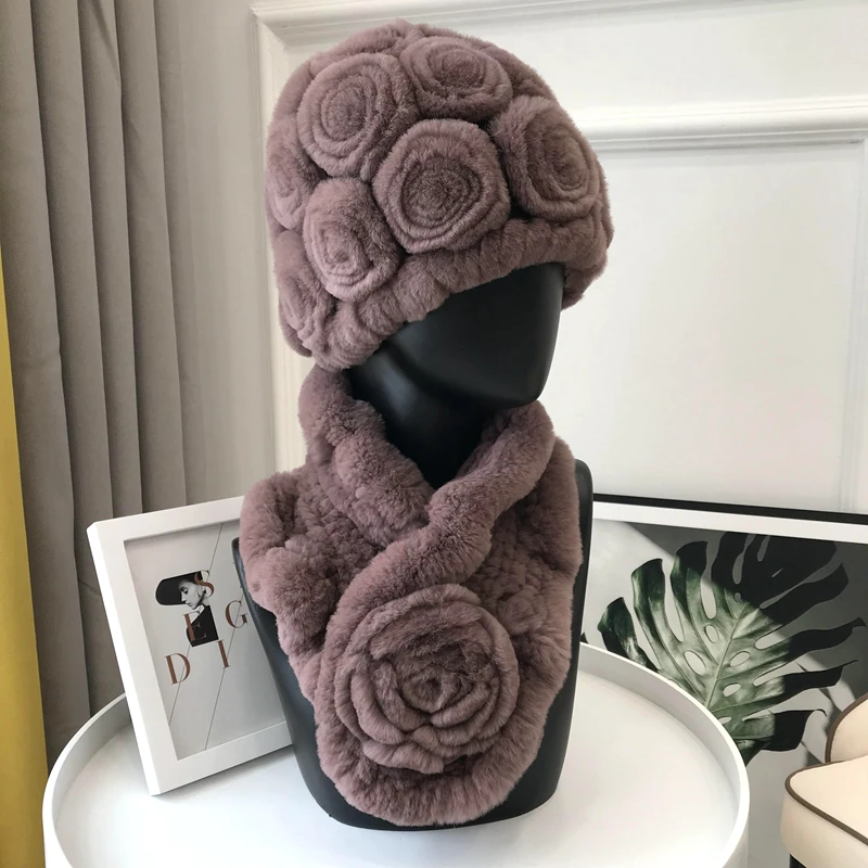 Зимний женский теплый вязаный шарф из натуральной кожи и прямого кроличьего меха