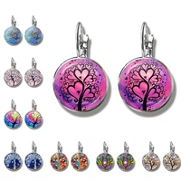new beauty colorful life of tree love hearts earring fashion france earrings for women glass dome earhook jewelry girl gift