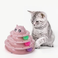 funny cat toys 3 tiers interactive pet turntable kitten ball toy track ball tower with 3 rollers for kitten toy