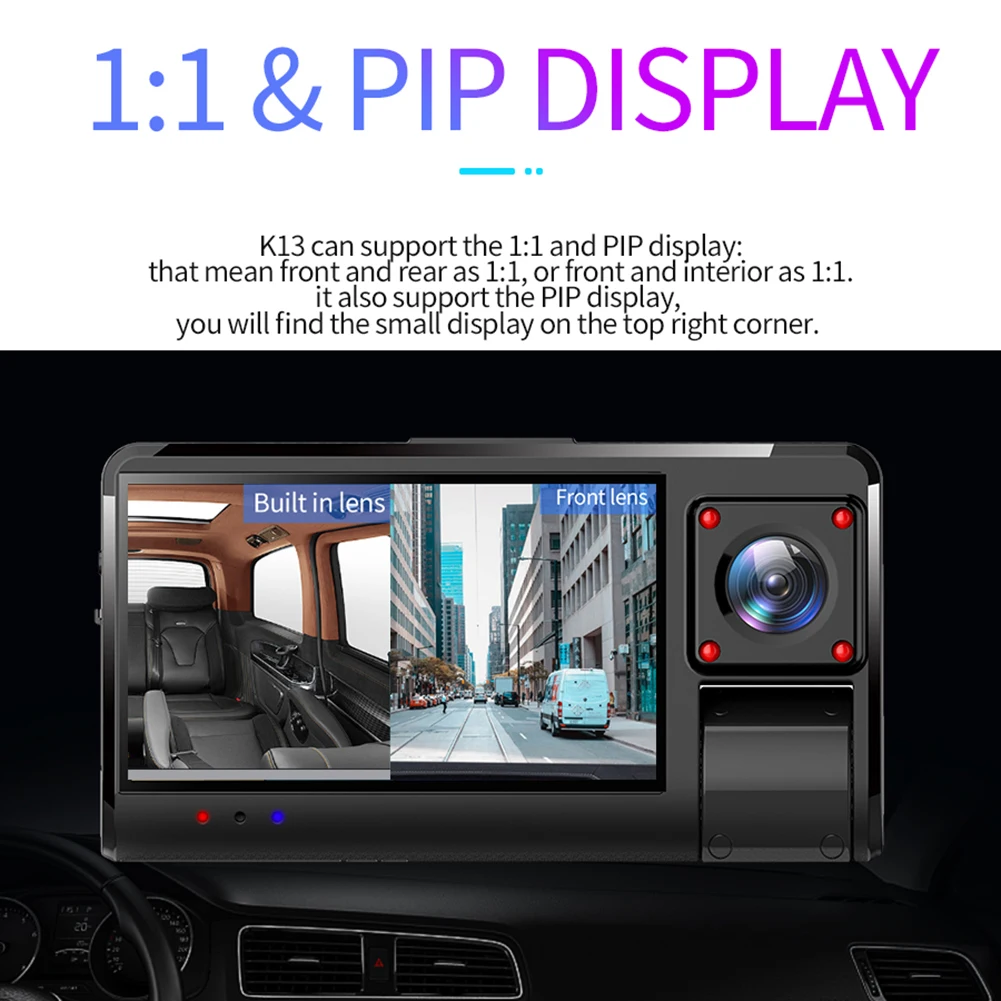 

Phisung K13 Dash Cam 3 Inch LED Display Dual Lens Car DVR Dashboard Camera With Rear View Camera 16GB TF Card
