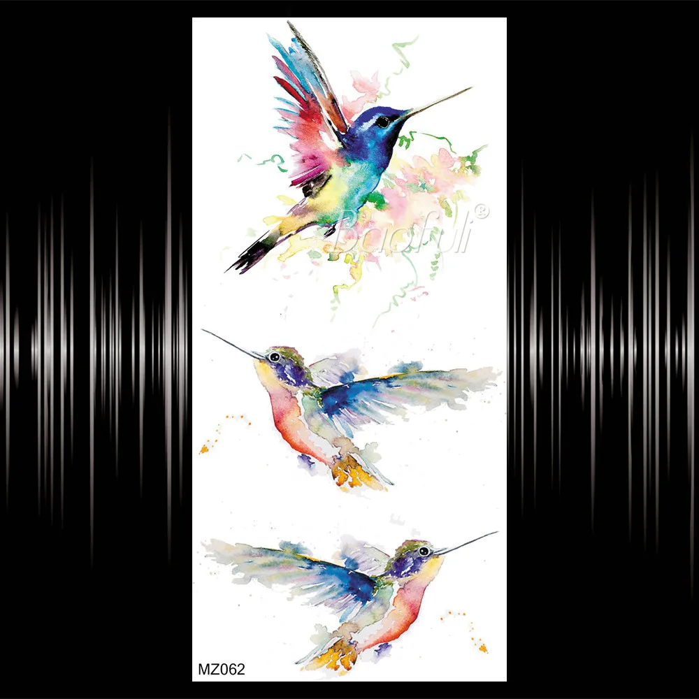 Акварель Колибри Временные татуировки для женщин черная хна поддельные стикер