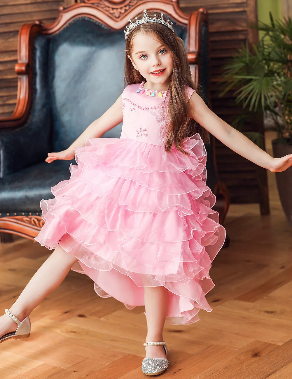 Платье для девочек платье принцессы со шлейфом женщин с цветочным узором плотное