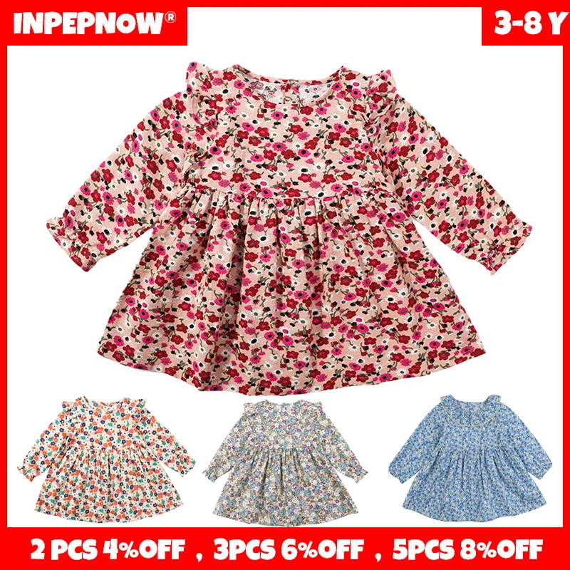 

INPEPNOW 2022 Spring Floral Party Children Dresses for Girls Flower New Year Kids Dress Princess Costume 2 3 4 5 6 Years LYQ004