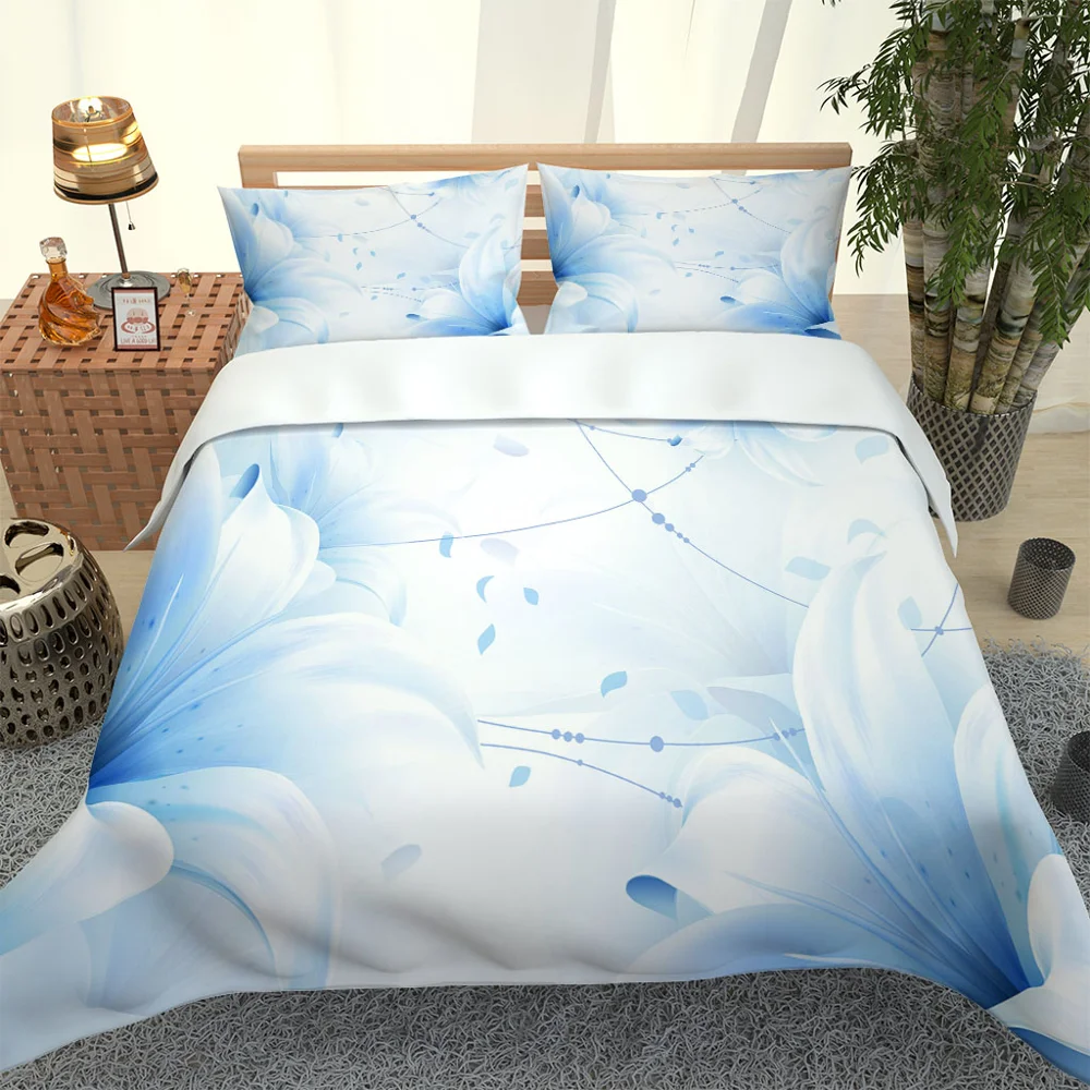 

Чехол на подушку Cusom, Комплект постельного белья с синими лилиями, трехмерный цветочный простынь, пододеяльник, постельные принадлежности