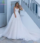 Свадебное платье SSYFashion для невесты, белое пикантное ТРАПЕЦИЕВИДНОЕ ПЛАТЬЕ С V-образным вырезом и открытой спиной, с кружевной аппликацией, свадебное пляжное платье