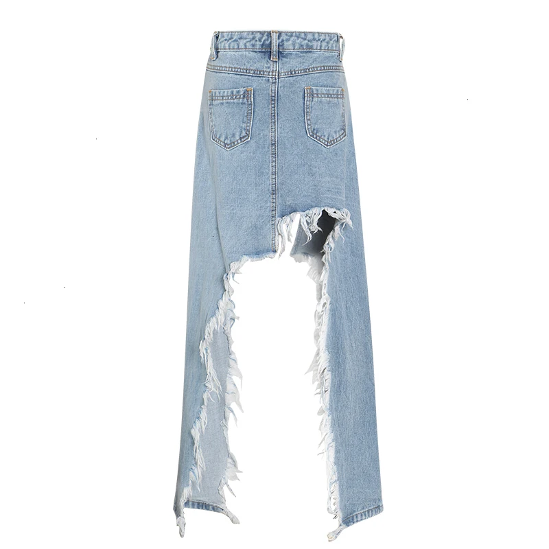 Женская джинсовая юбка TWOTWINSTYLE асимметричная с высокой талией и разрезом большие