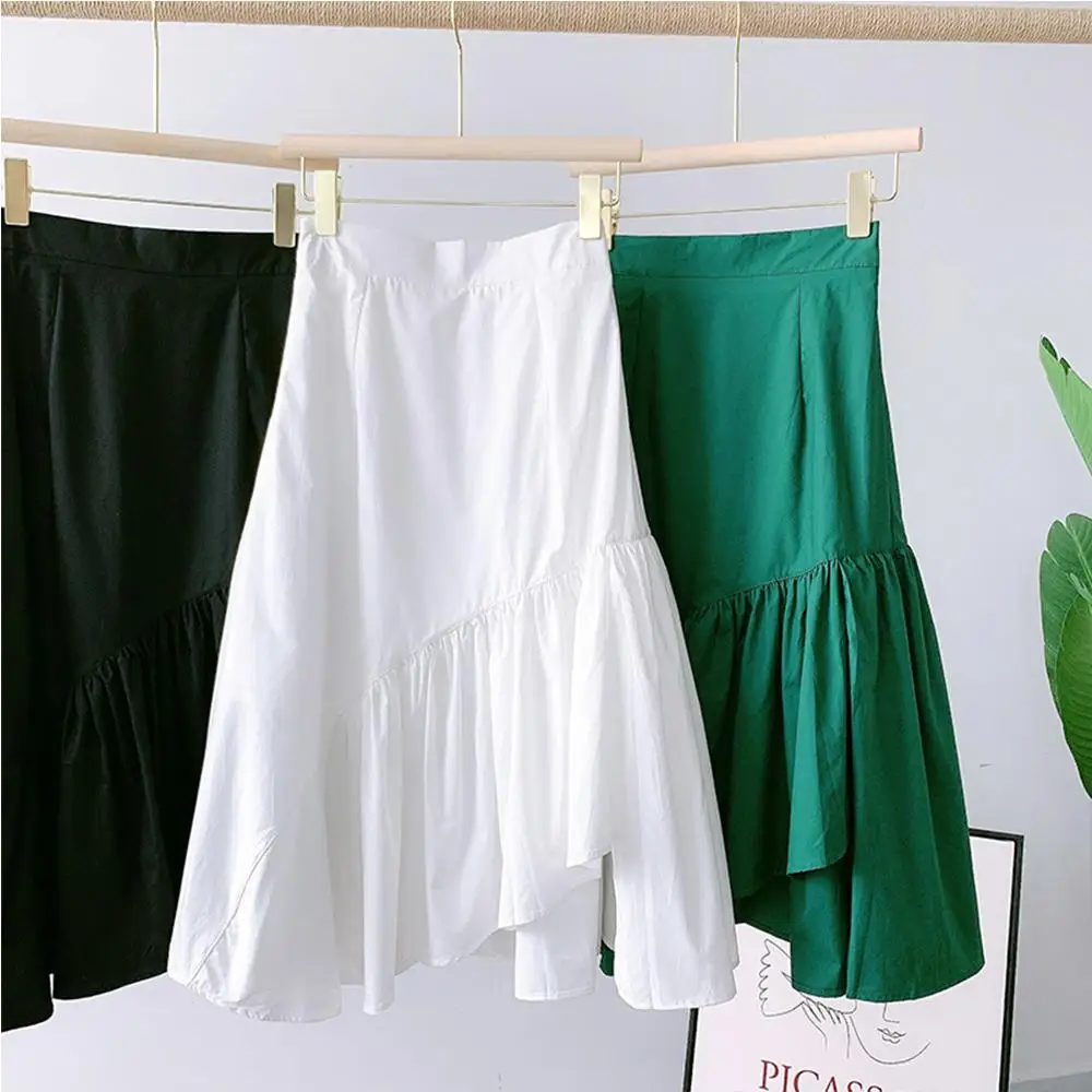 

Y2K Korean Fashion Irregular Design Ruffles Skirt VD2015 Black White Green Long Summer Midi Skirt
